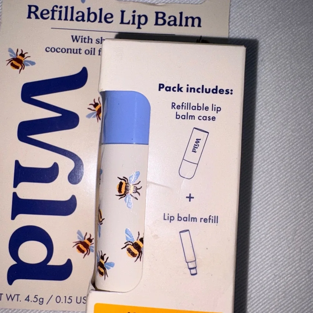 Wild Refillable Lip Balm 4.5g Manuka Honey New Bee Print Case Refill Set